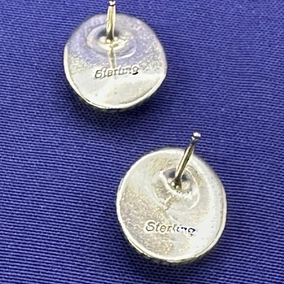 Sterling Silver & Turquoise Colored Cabochon Post Earrings - Picture 4 of 12